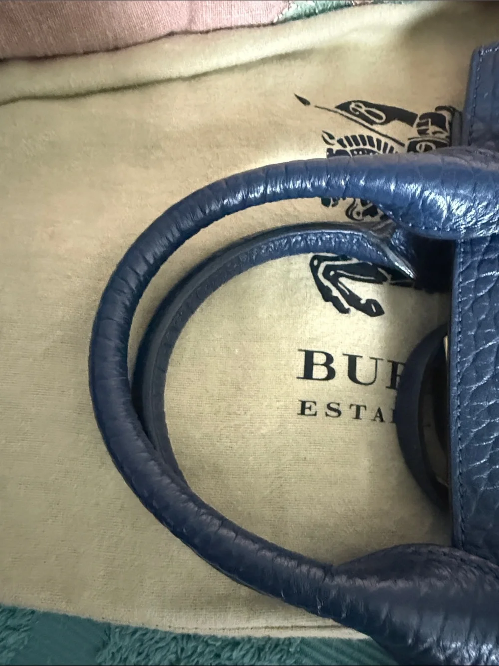 Burberry Navy Textured Leather Mini Satchel with Gold Hardware